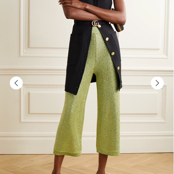 GUCCI Cropped crystal metallic knit wide-leg pants - Picture 3 of 6